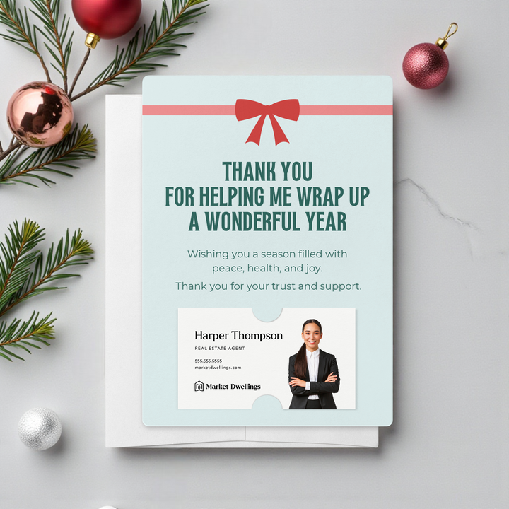 Set of Thank You For Helping Me Wrap Up a Wonderful Year Mailers | Envelopes Included Mailer Market Dwellings