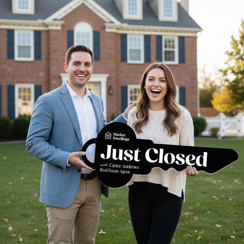 Customizable | Just Closed Sign | Photo Prop | PS002-2 Key Sign Market Dwellings