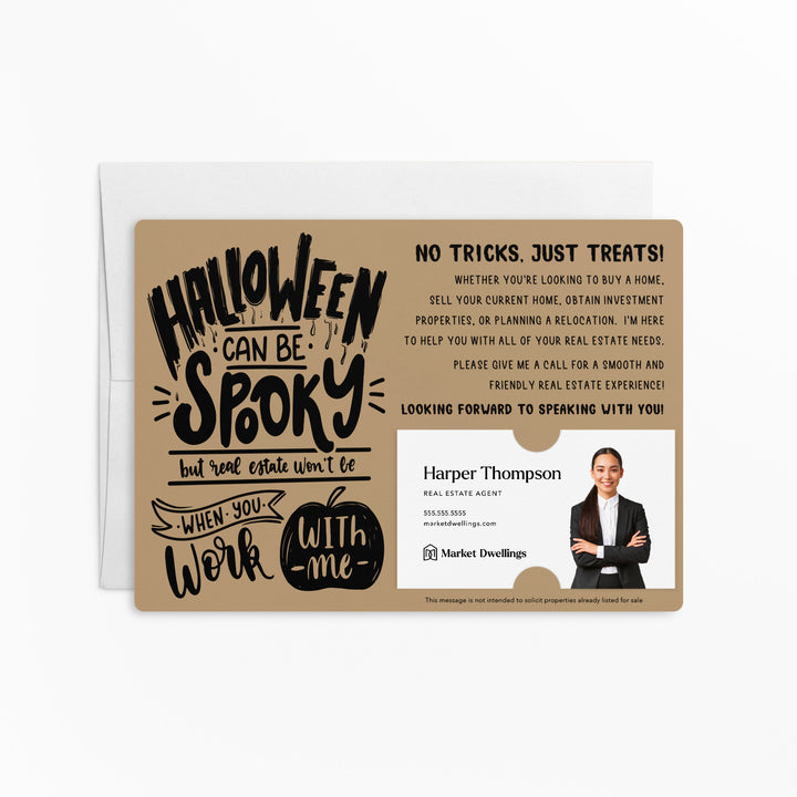 Set of "Halloween Can Be Spooky" Real Estate Mailer | Envelopes Included | H1-M003 Mailer Market Dwellings KRAFT