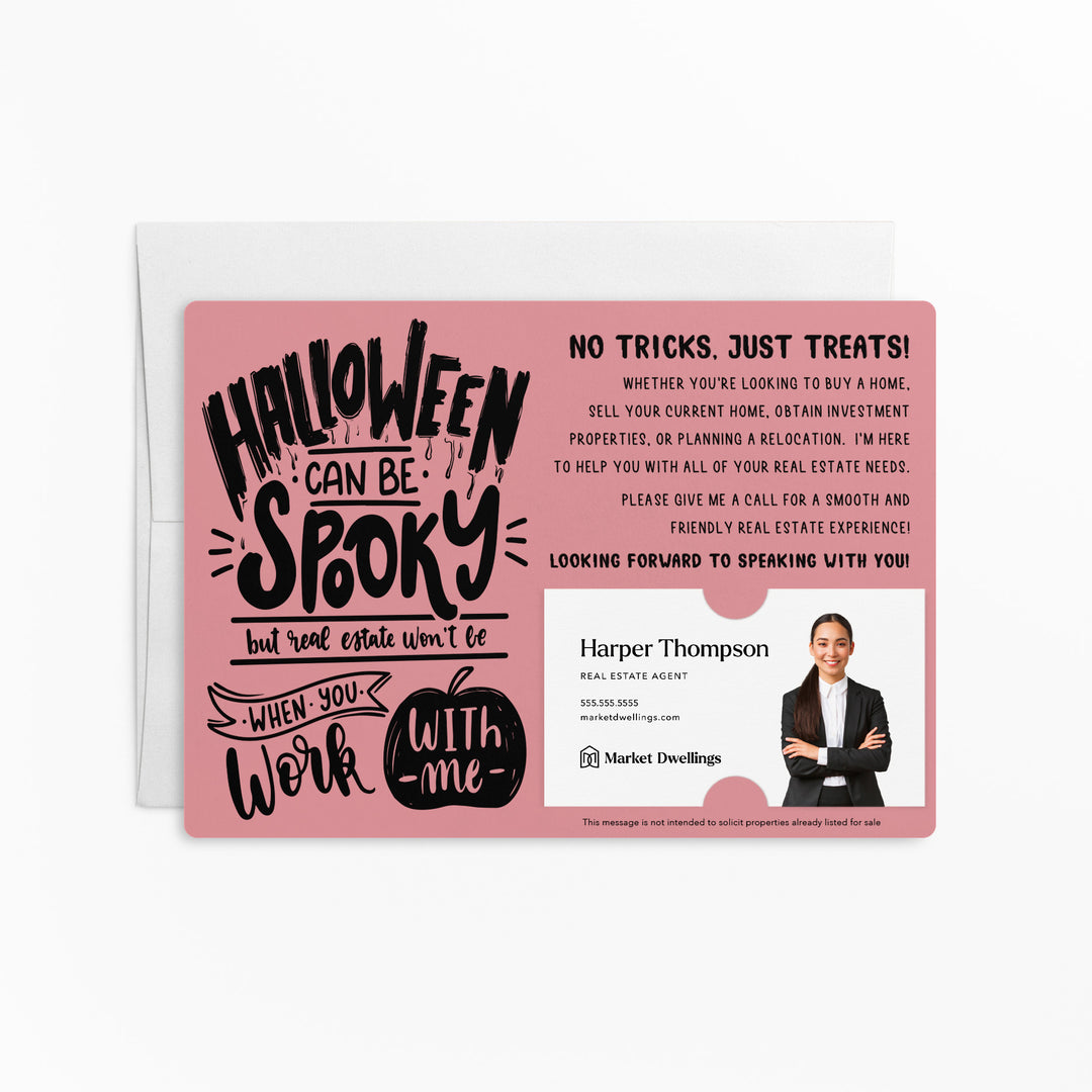 Set of "Halloween Can Be Spooky" Real Estate Mailer | Envelopes Included | H1-M003 Mailer Market Dwellings LIGHT PINK