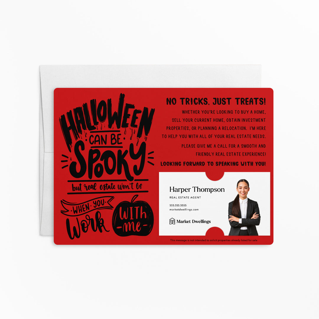 Set of "Halloween Can Be Spooky" Real Estate Mailer | Envelopes Included | H1-M003 Mailer Market Dwellings SCARLET