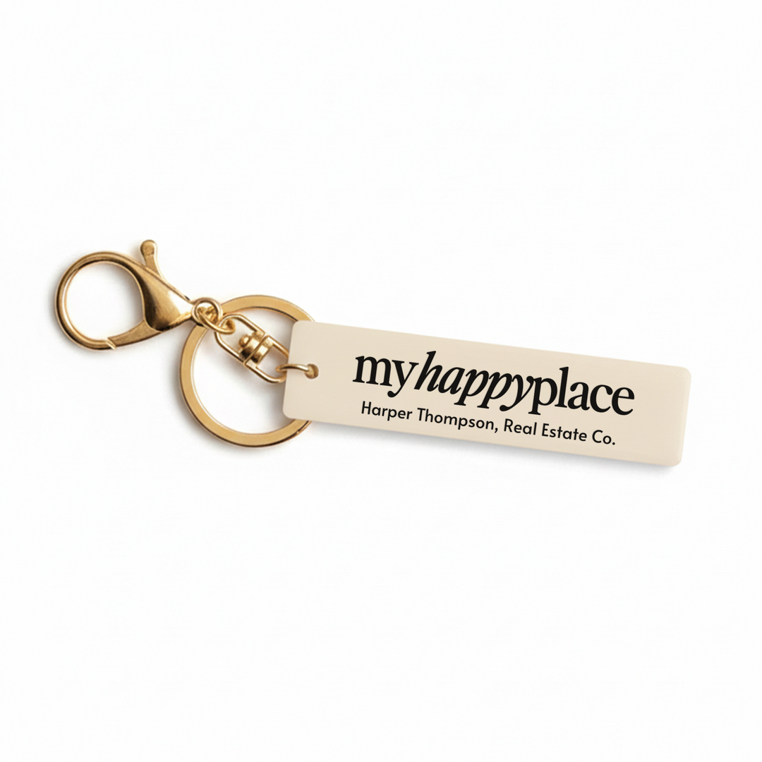 Customizable My Happy Place Keychains Keychain Market Dwellings IVORY