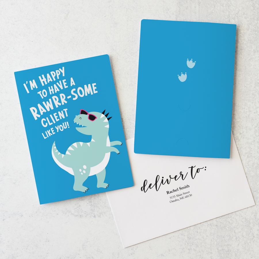 Set of I’m Happy to Have a RAWRR-some Client Like You! | Greeting Cards | Envelopes Included | 105-GC001-AB Greeting Card Market Dwellings BRIGHT BLUE  