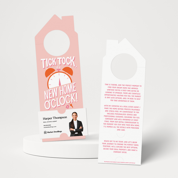 Tick Tock, It's New Home O'Clock! | Door Hangers | 379-DH002-AB Door Hanger Market Dwellings SOFT PINK  