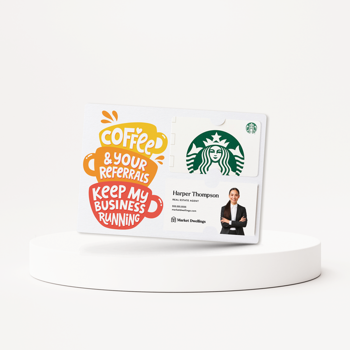 Set of Coffee And Your Referrals Keep My Business Running | Mailers | Envelopes Included | M194-M008-AB Mailer Market Dwellings   