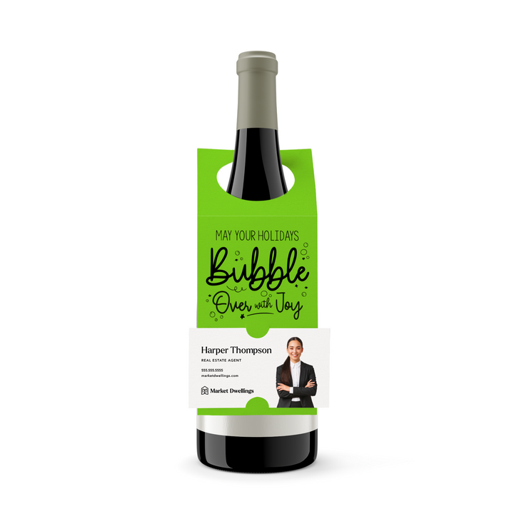 May Your Holidays Bubble Over with Joy | Bottle Hang Tag | Bottle Bib | 5-BT001 Bottle Tag Market Dwellings GREEN APPLE  