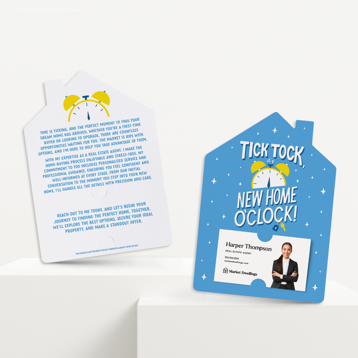 Set of Tick Tock, It's New Home O'Clock! | Mailers | Envelopes Included | M292-M001-AB Mailer Market Dwellings BRIGHT BLUE  