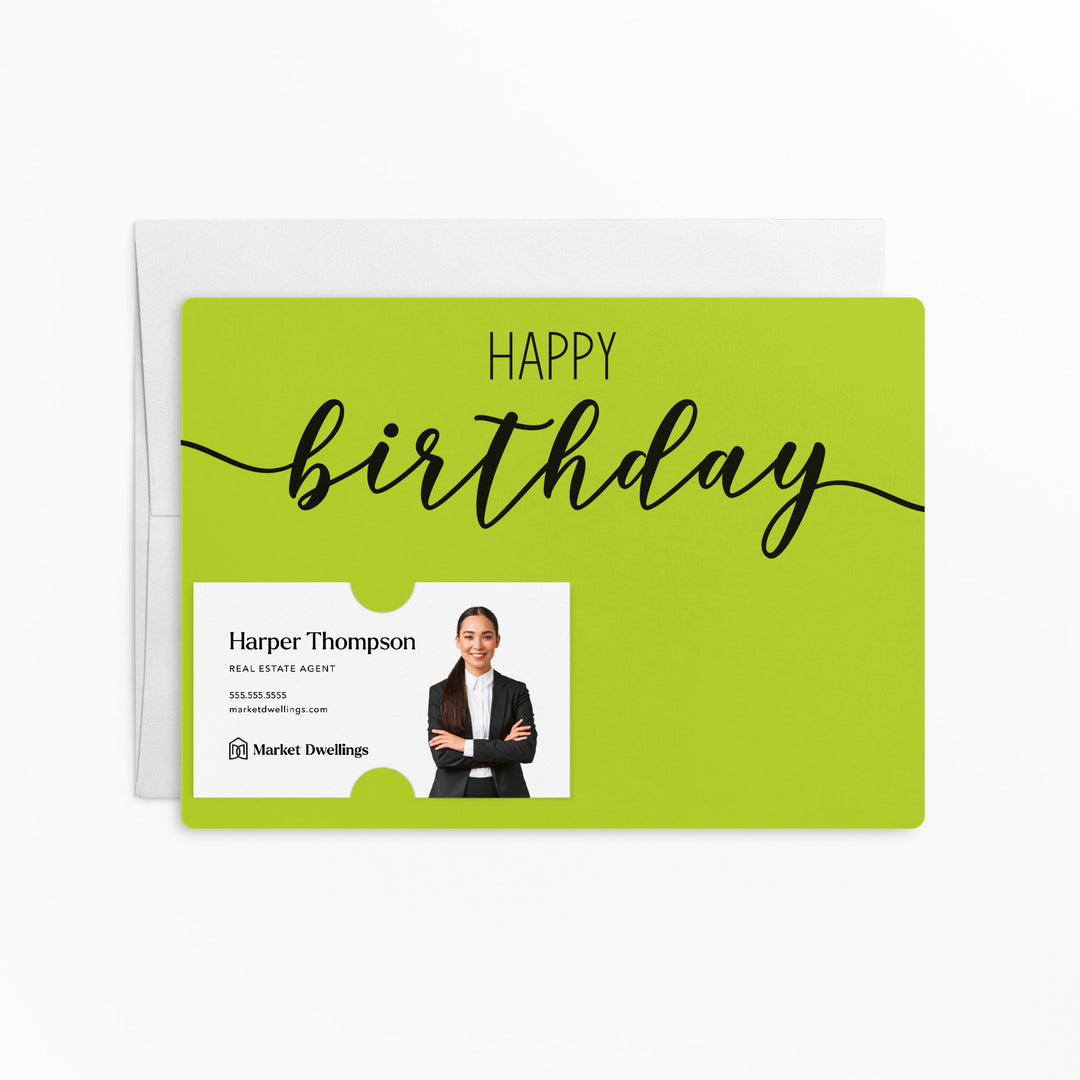 Set of Simple "Happy Birthday" Cards | Envelopes Included | M1-M004 Mailer Market Dwellings GREEN APPLE