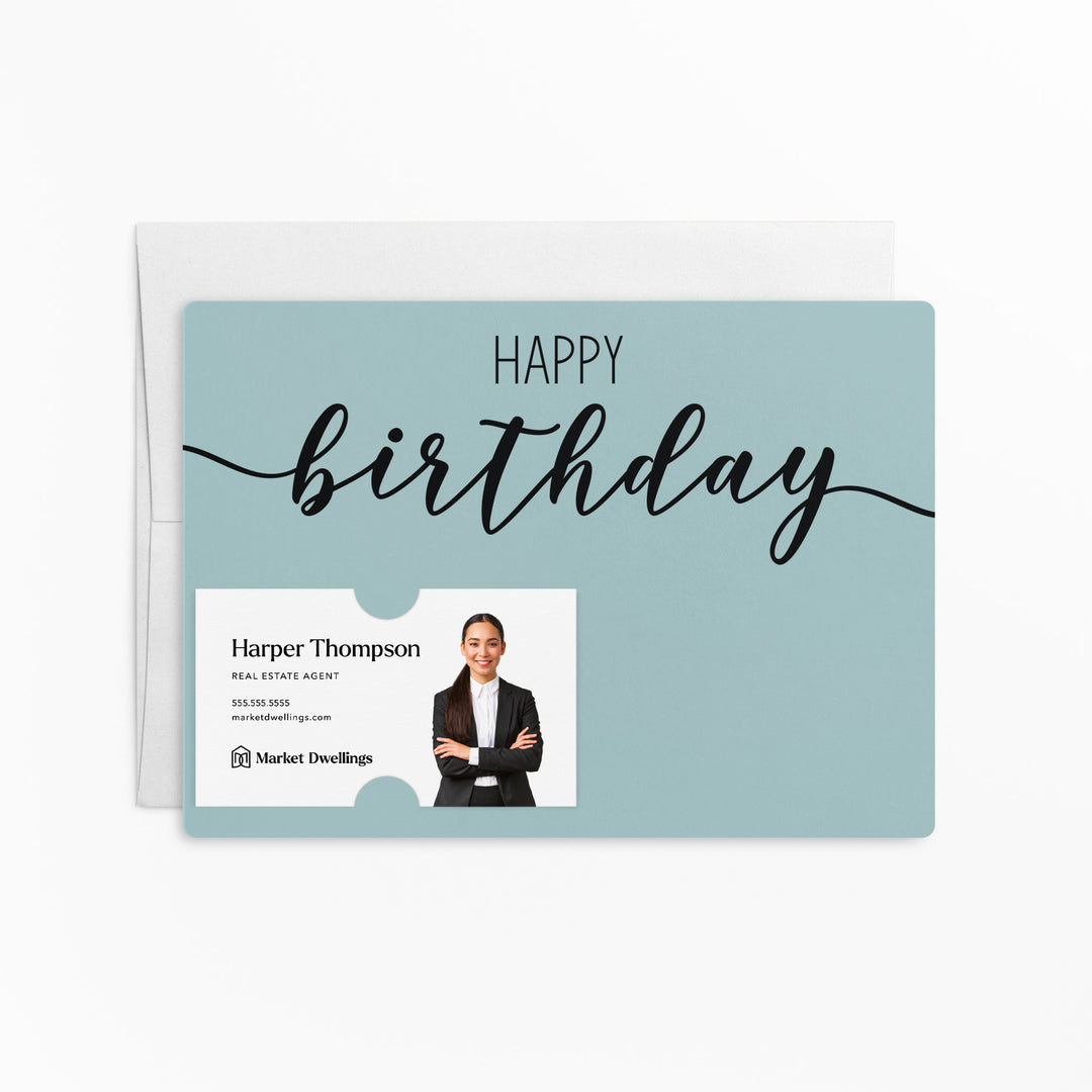 Set of Simple "Happy Birthday" Cards | Envelopes Included | M1-M004 Mailer Market Dwellings LIGHT BLUE