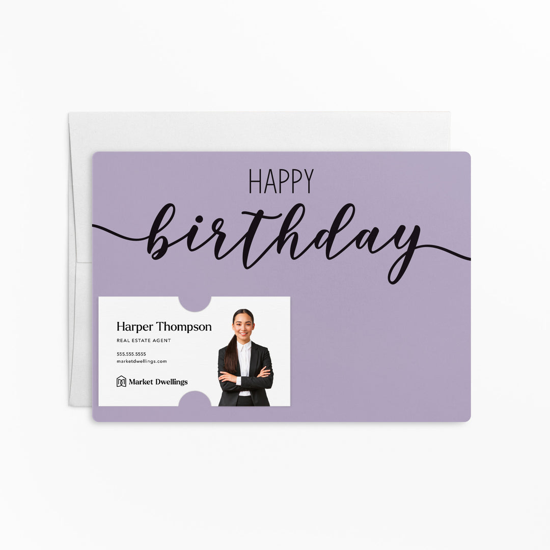 Set of Simple "Happy Birthday" Cards | Envelopes Included | M1-M004 Mailer Market Dwellings LIGHT PURPLE