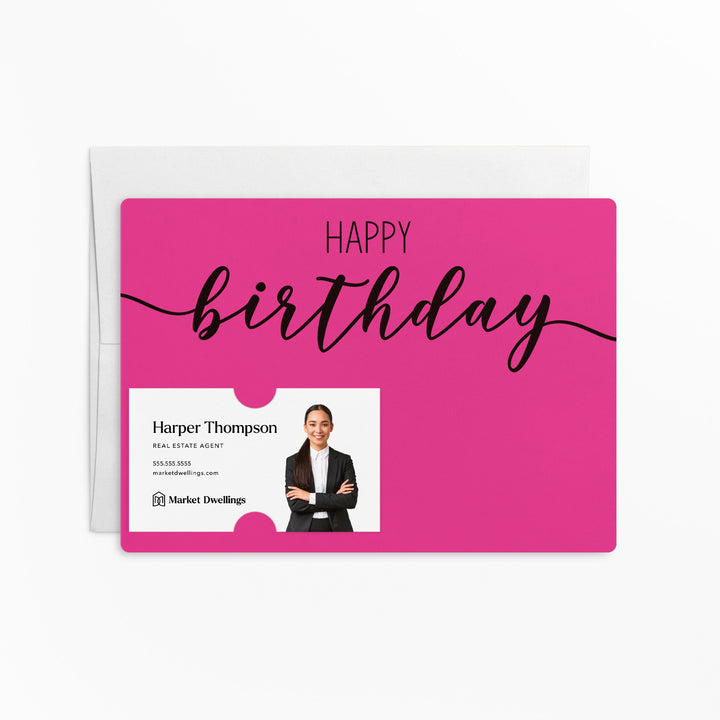 Set of Simple "Happy Birthday" Cards | Envelopes Included | M1-M004 Mailer Market Dwellings RAZZLE BERRY