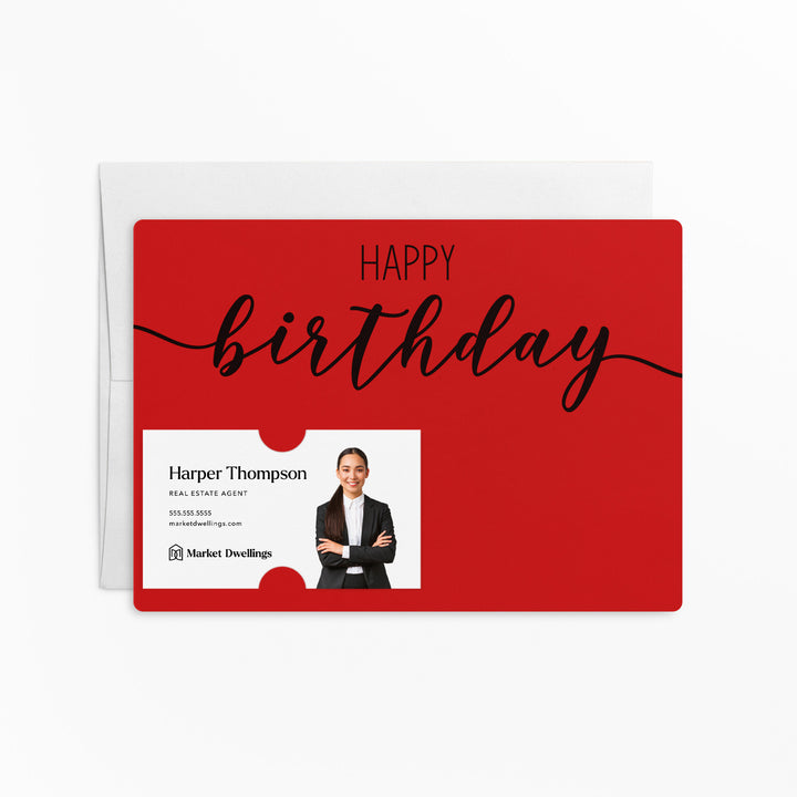 Set of Simple "Happy Birthday" Cards | Envelopes Included | M1-M004 Mailer Market Dwellings SCARLET