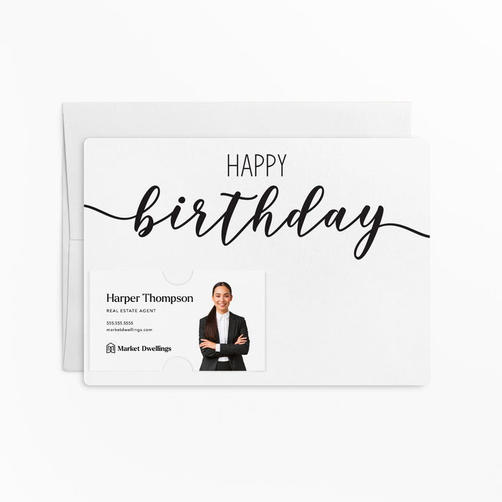 Set of Simple "Happy Birthday" Cards | Envelopes Included | M1-M004 Mailer Market Dwellings WHITE