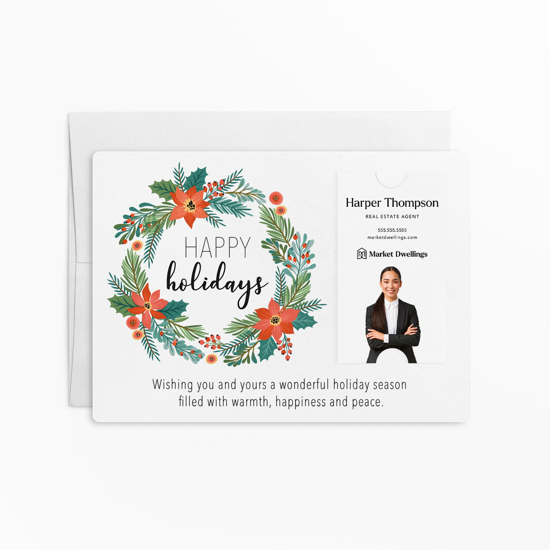 Vertical Set of "Happy Holidays" with Colorful Wreath Mailer | Envelopes Included | M1-M005 Mailer Market Dwellings