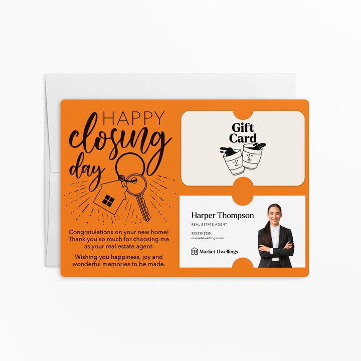 Set of "Happy Closing Day" Gift Card & Business Card Holder Mailer | Envelopes Included | M1-M008 Mailer Market Dwellings CARROT