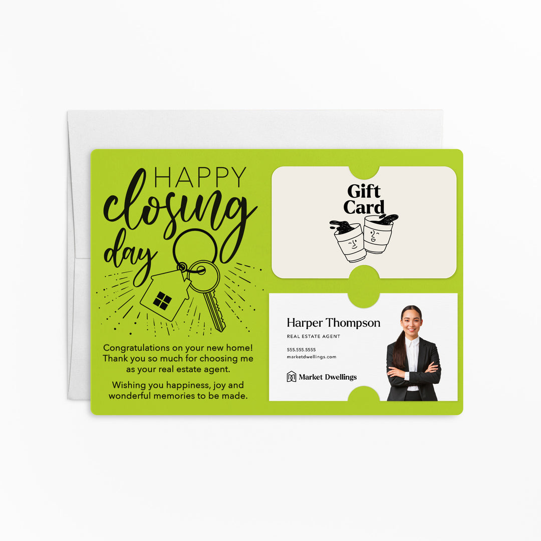 Set of "Happy Closing Day" Gift Card & Business Card Holder Mailer | Envelopes Included | M1-M008 Mailer Market Dwellings GREEN APPLE