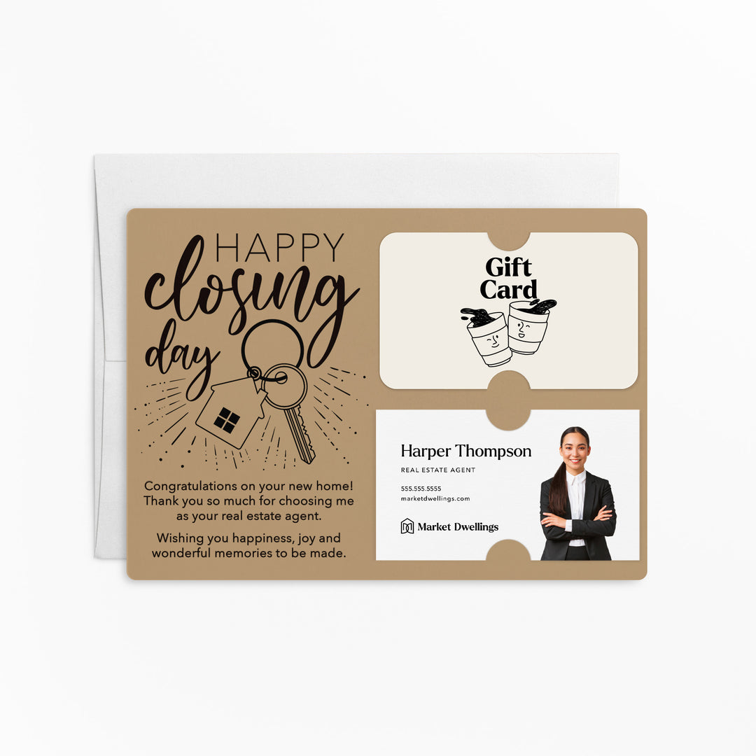 Set of "Happy Closing Day" Gift Card & Business Card Holder Mailer | Envelopes Included | M1-M008 Mailer Market Dwellings KRAFT