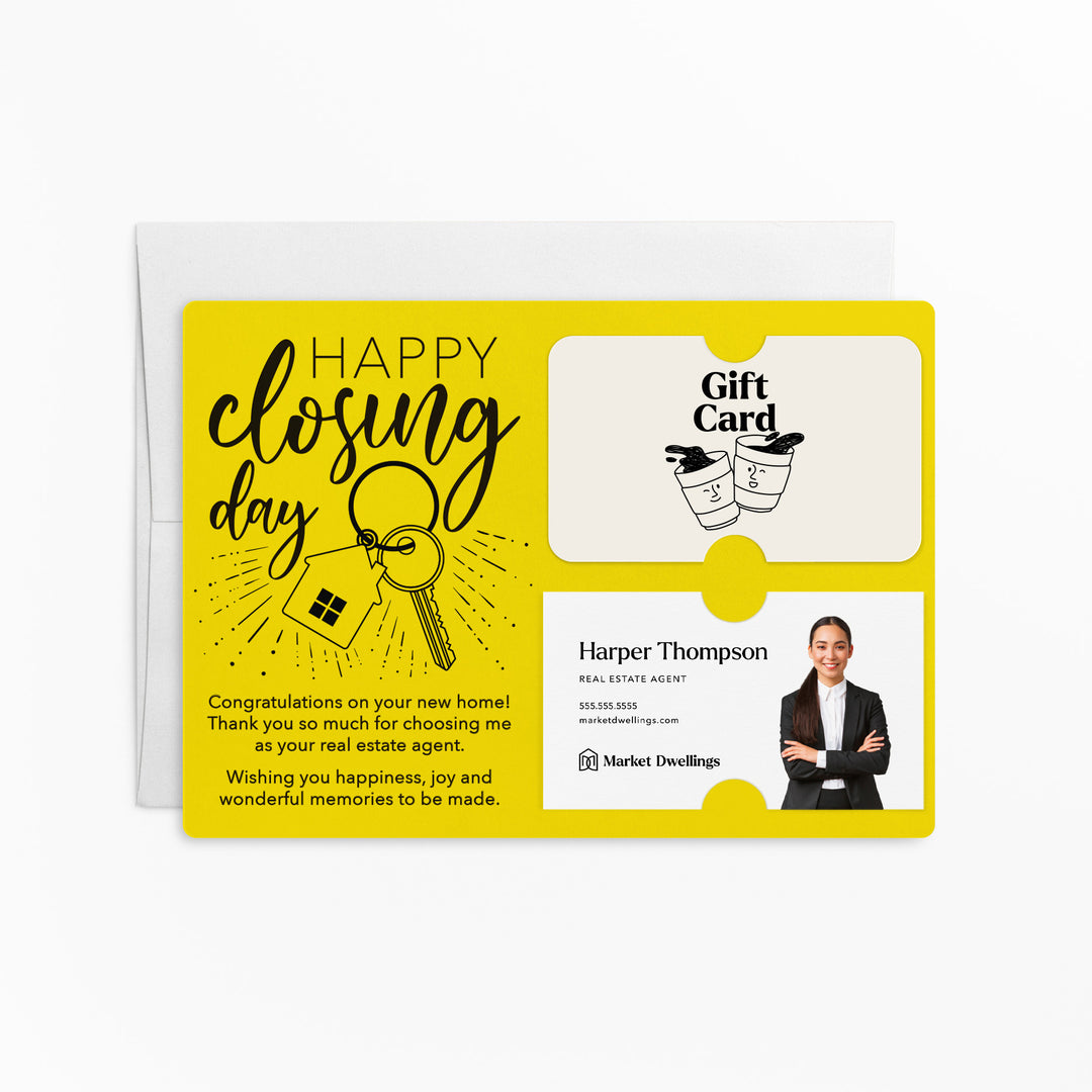 Set of "Happy Closing Day" Gift Card & Business Card Holder Mailer | Envelopes Included | M1-M008 Mailer Market Dwellings LEMON