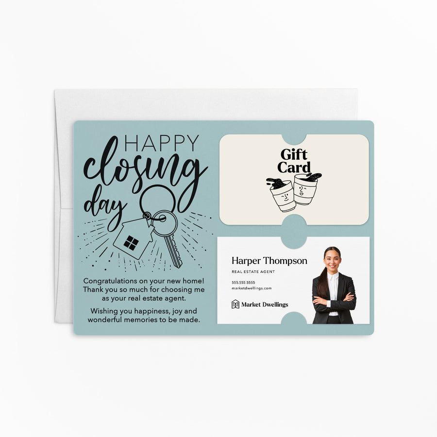 Set of "Happy Closing Day" Gift Card & Business Card Holder Mailer | Envelopes Included | M1-M008 Mailer Market Dwellings LIGHT BLUE