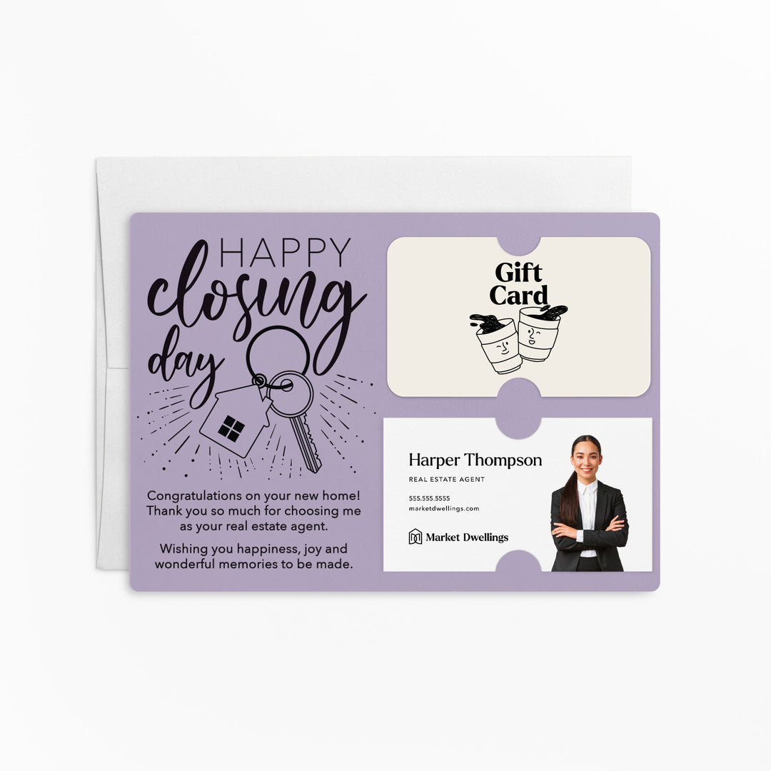 Set of "Happy Closing Day" Gift Card & Business Card Holder Mailer | Envelopes Included | M1-M008 Mailer Market Dwellings LIGHT PURPLE