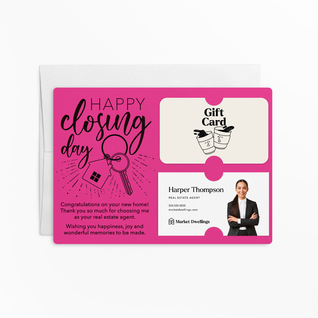 Set of "Happy Closing Day" Gift Card & Business Card Holder Mailer | Envelopes Included | M1-M008 Mailer Market Dwellings RAZZLE BERRY