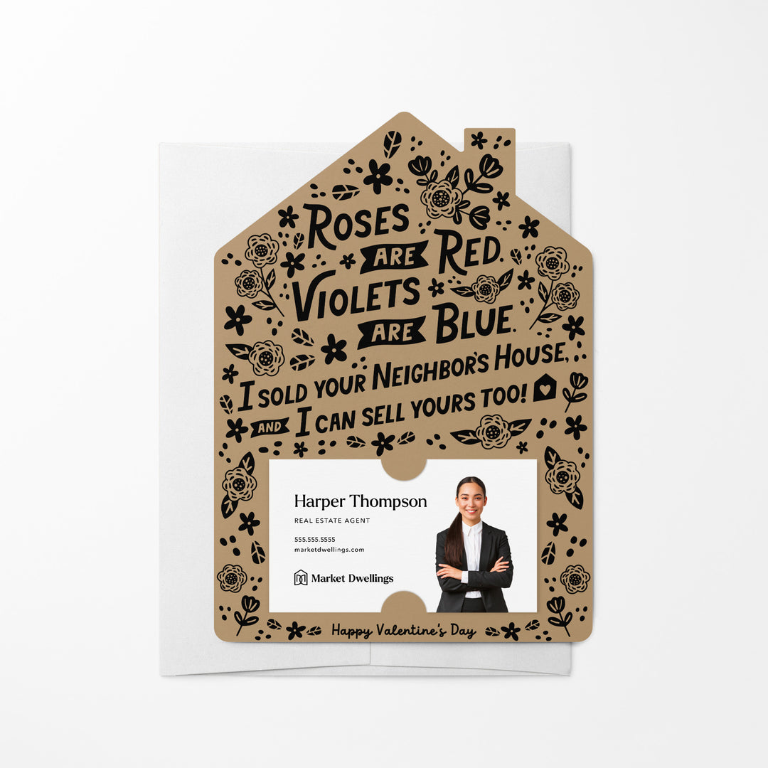 Set of Roses Are Red. Violets Are Blue. I Sold Your neighbor's House, And I Can Sell Yours Too! | Valentine's Day Mailers | Envelopes Included | M102-M001 Mailer Market Dwellings KRAFT