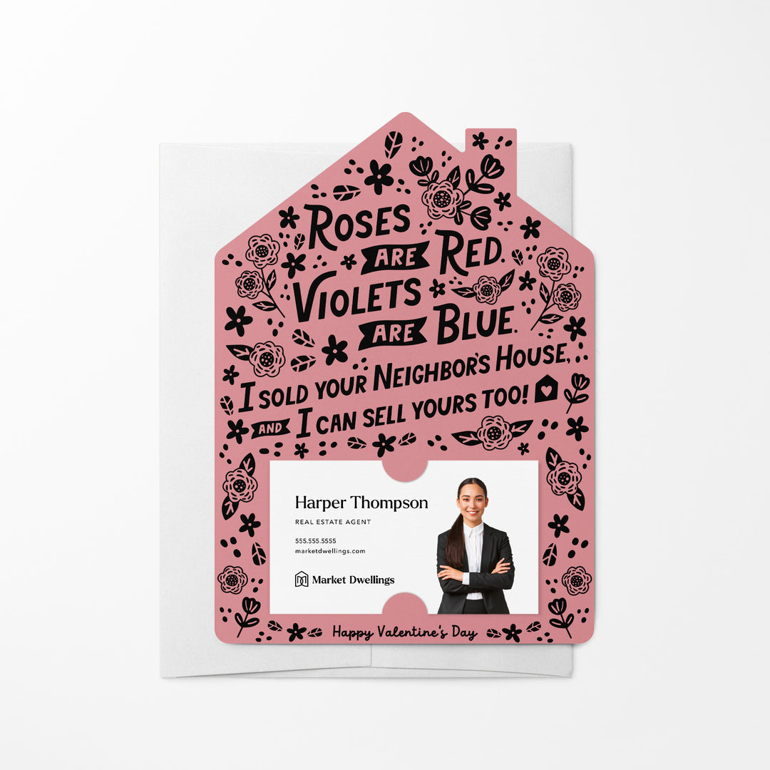 Set of Roses Are Red. Violets Are Blue. I Sold Your neighbor's House, And I Can Sell Yours Too! | Valentine's Day Mailers | Envelopes Included | M102-M001 Mailer Market Dwellings LIGHT PINK