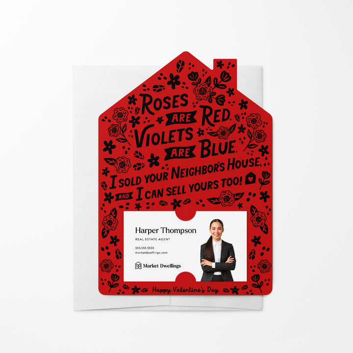 Set of Roses Are Red. Violets Are Blue. I Sold Your neighbor's House, And I Can Sell Yours Too! | Valentine's Day Mailers | Envelopes Included | M102-M001