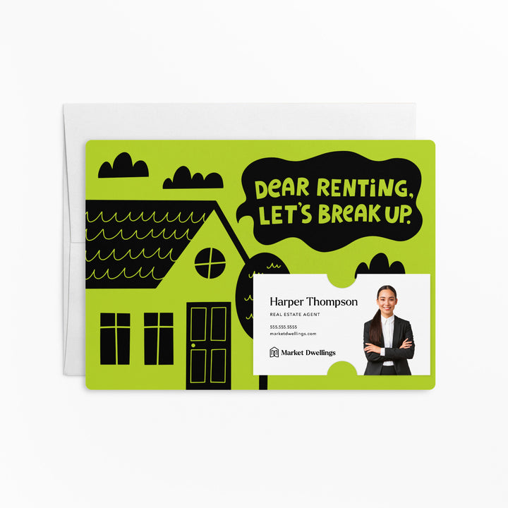 Set of Dear Renting, Let's Break Up. | Mailers | Envelopes Included | M104-M003 Mailer Market Dwellings GREEN APPLE