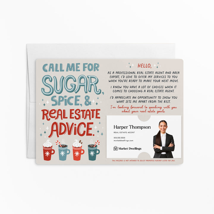 Set of Call Me For Sugar, Spice, & Real Estate Advice. | Winter Christmas Mailers | Envelopes Included | M108-M003 Mailer Market Dwellings