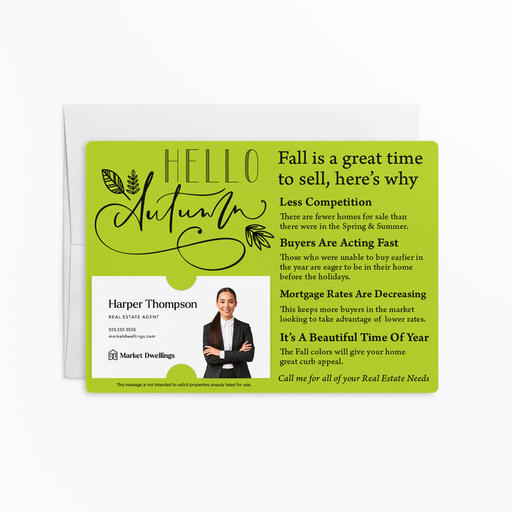 Set of "Hello Autumn" Fall Mailer | Envelopes Included | M11-M004 Mailer Market Dwellings GREEN APPLE