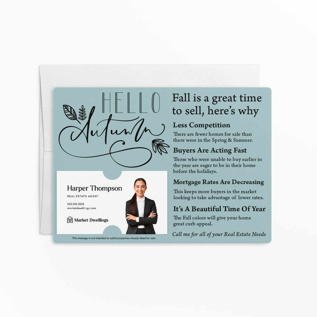 Set of "Hello Autumn" Fall Mailer | Envelopes Included | M11-M004 Mailer Market Dwellings LIGHT BLUE