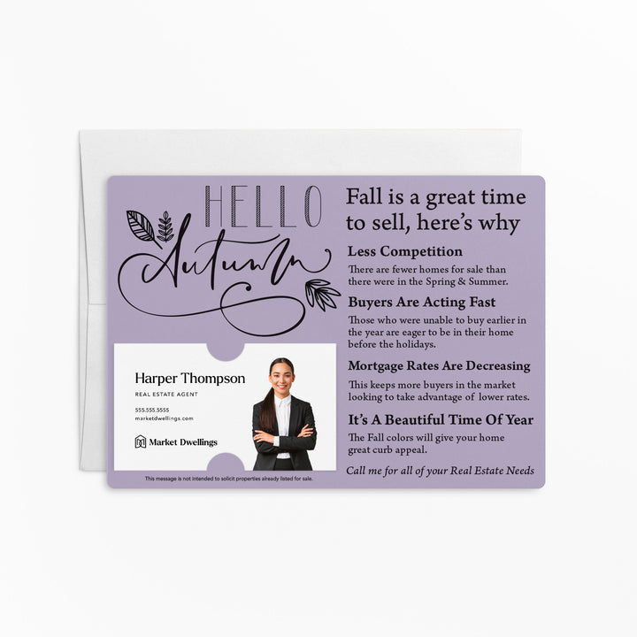 Set of "Hello Autumn" Fall Mailer | Envelopes Included | M11-M004 Mailer Market Dwellings LIGHT PURPLE