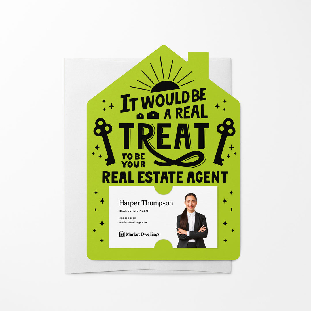 Set of It Would Be A Real Treat To Be Your Real Estate Agent | Mailers | Envelopes Included | M113-M001 Mailer Market Dwellings GREEN APPLE