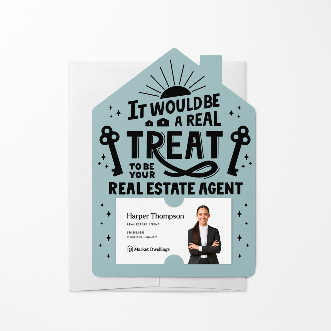 Set of It Would Be A Real Treat To Be Your Real Estate Agent | Mailers | Envelopes Included | M113-M001 Mailer Market Dwellings LIGHT BLUE