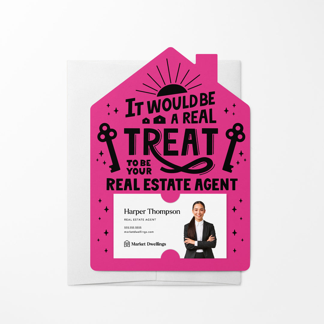 Set of It Would Be A Real Treat To Be Your Real Estate Agent | Mailers | Envelopes Included | M113-M001 Mailer Market Dwellings RAZZLE BERRY