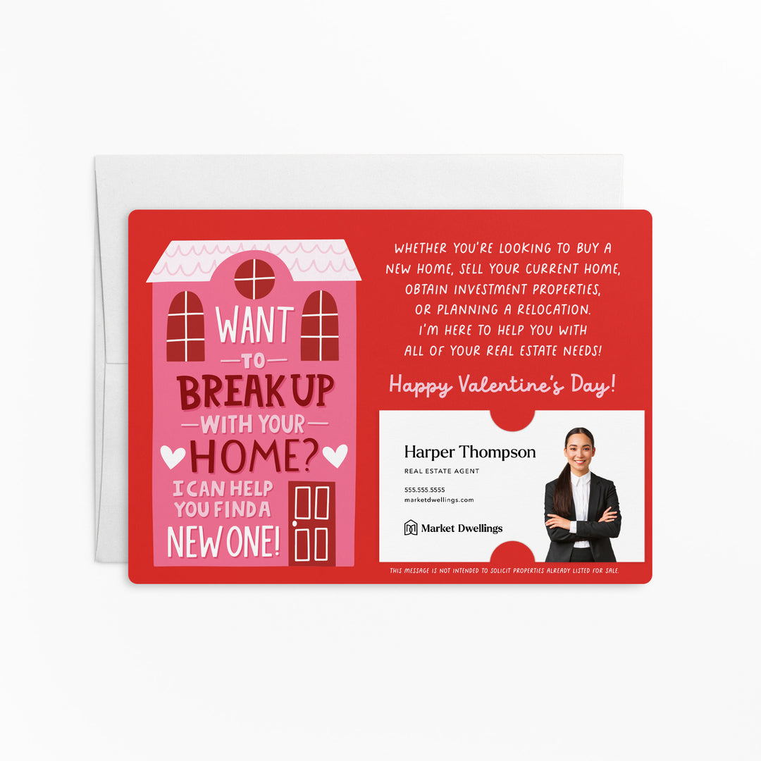 Set of Want To Break Up With Your Home? I Can Help You Find A New One! | Valentine's Day Mailers | Envelopes Included | M117-M003-AB Mailer Market Dwellings RED