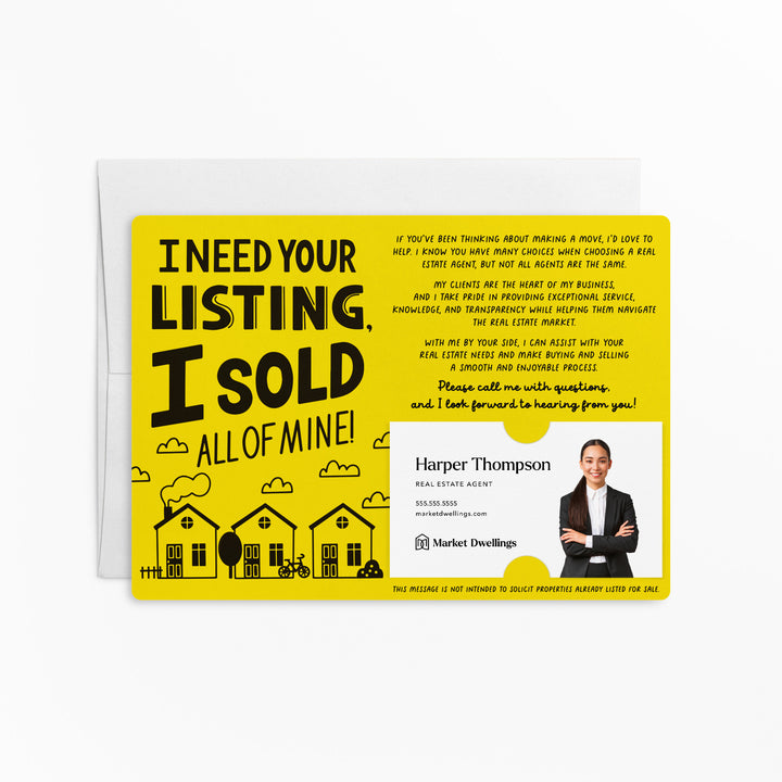 Set of I Need Your Listing, I Sold All Of Mine! | Mailers | Envelopes Included | M119-M003 Mailer Market Dwellings LEMON