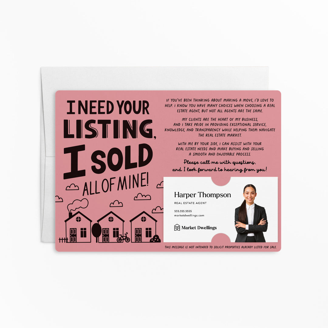 Set of I Need Your Listing, I Sold All Of Mine! | Mailers | Envelopes Included | M119-M003 Mailer Market Dwellings LIGHT PINK