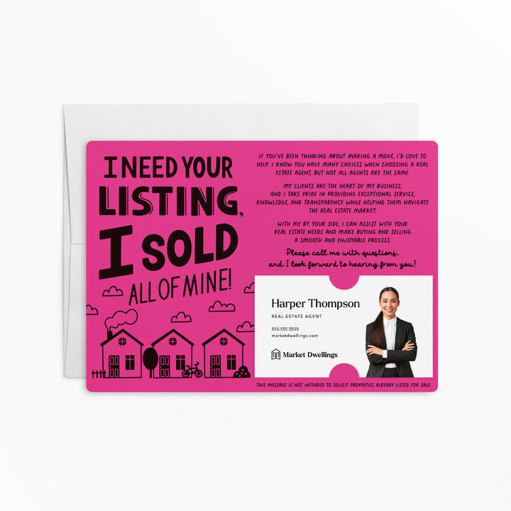 Set of I Need Your Listing, I Sold All Of Mine! | Mailers | Envelopes Included | M119-M003 Mailer Market Dwellings RAZZLE BERRY