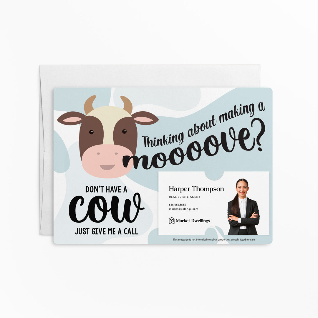 Set of "Thinking of Making a Moooove" Double Sided Cow MOO Mailers | Envelopes Included | M12-M003 Mailer Market Dwellings