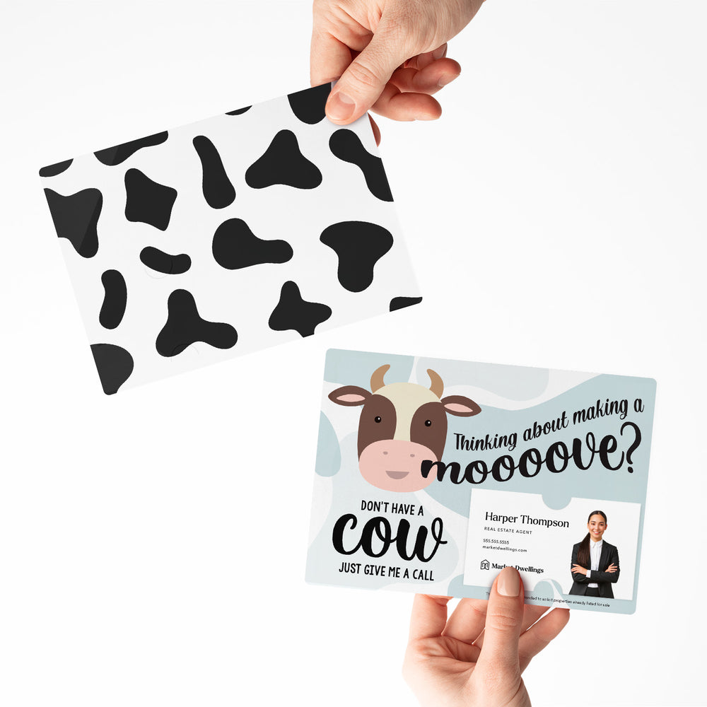 Set of "Thinking of Making a Moooove" Double Sided Cow MOO Mailers | Envelopes Included | M12-M003 Mailer Market Dwellings