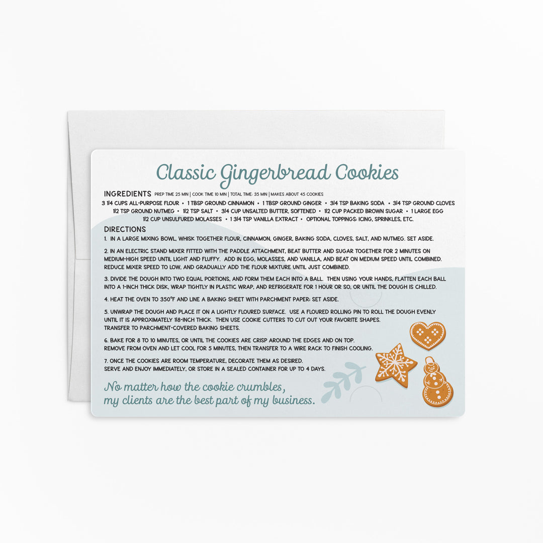 Set of "Classic Gingerbread Cookies" Real Estate Recipe Cards | Envelopes Included M12-M004 Mailer Market Dwellings