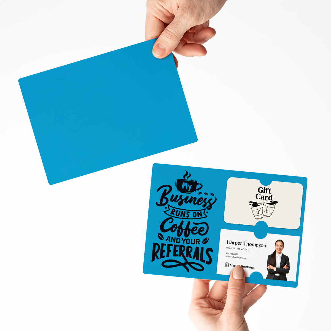 Set of "Coffee and Your Referrals Keep My Business Running" Gift Card & Business Card Holder Mailer | Envelopes Included | M12-M008 Mailer Market Dwellings