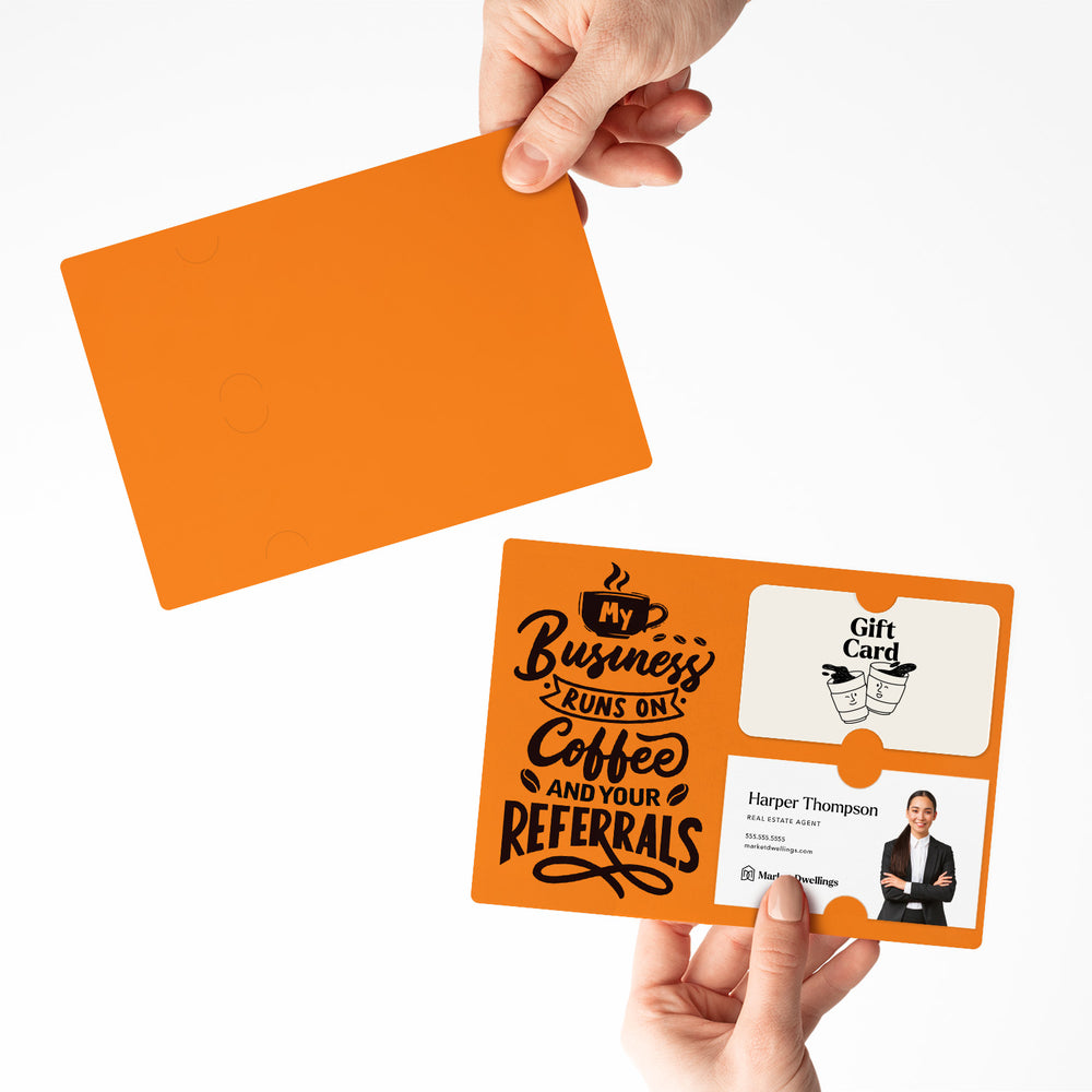 Set of "Coffee and Your Referrals Keep My Business Running" Gift Card & Business Card Holder Mailer | Envelopes Included | M12-M008 Mailer Market Dwellings