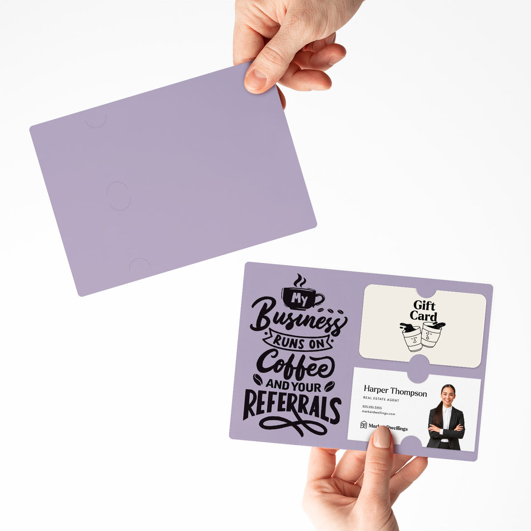 Set of "Coffee and Your Referrals Keep My Business Running" Gift Card & Business Card Holder Mailer | Envelopes Included | M12-M008 Mailer Market Dwellings