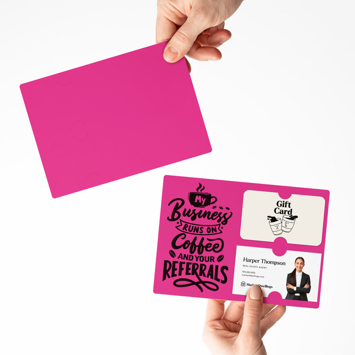 Set of "Coffee and Your Referrals Keep My Business Running" Gift Card & Business Card Holder Mailer | Envelopes Included | M12-M008