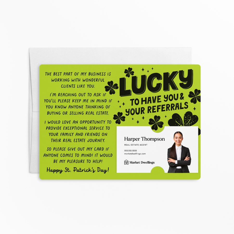 Set of Lucky To Have You & Your Referrals | St. Patrick's Day Mailers | Envelopes Included | M121-M003 Mailer Market Dwellings GREEN APPLE