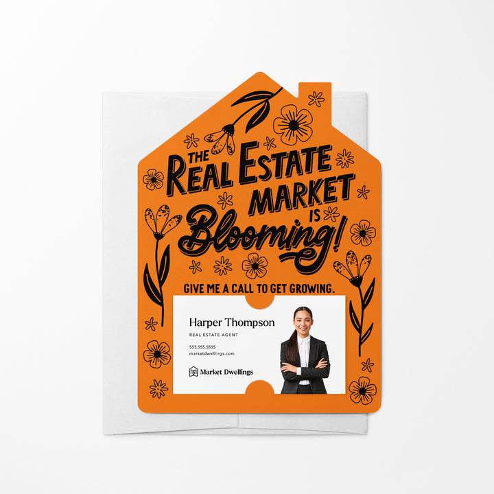 Set of The Real Estate Market Is Blooming! | Spring Mailers | Envelopes Included | M121-M001 Mailer Market Dwellings CARROT