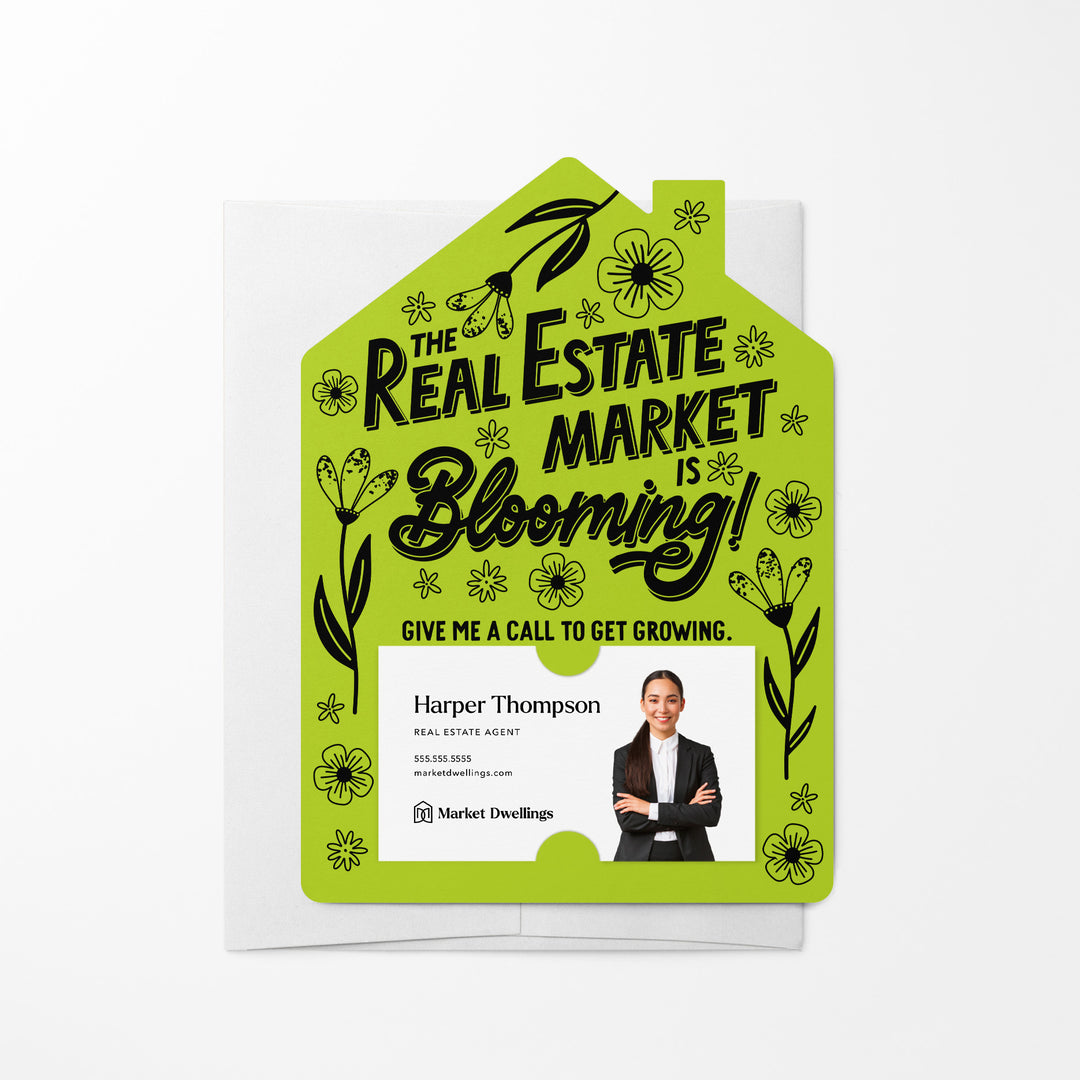 Set of The Real Estate Market Is Blooming! | Spring Mailers | Envelopes Included | M121-M001 Mailer Market Dwellings GREEN APPLE